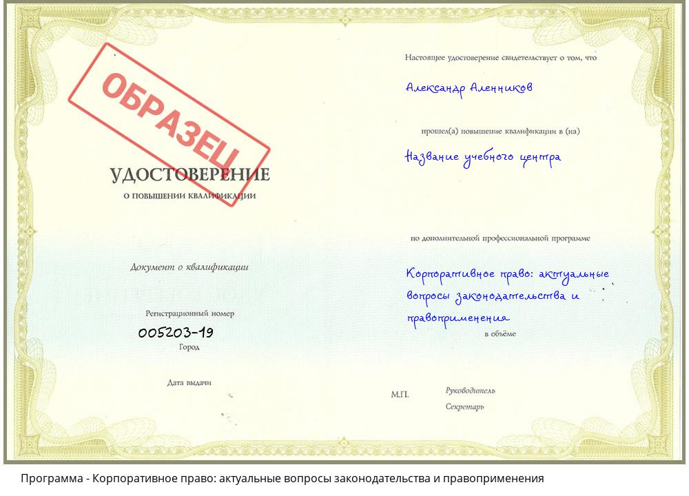 Корпоративное право: актуальные вопросы законодательства и правоприменения Шадринск