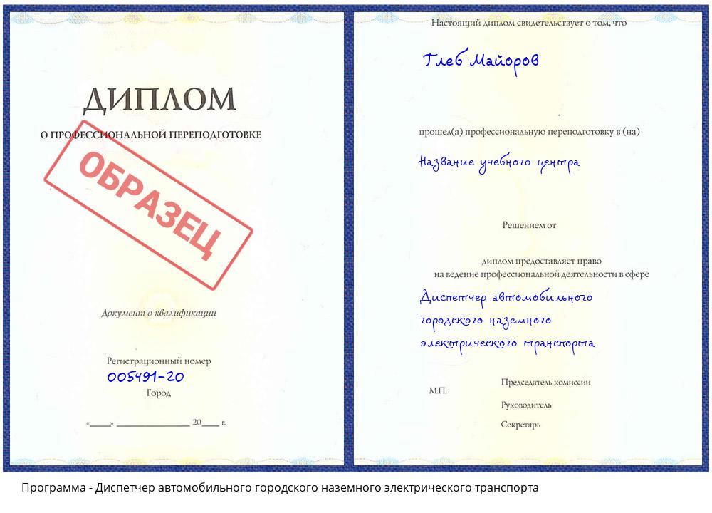 Диспетчер автомобильного городского наземного электрического транспорта Шадринск