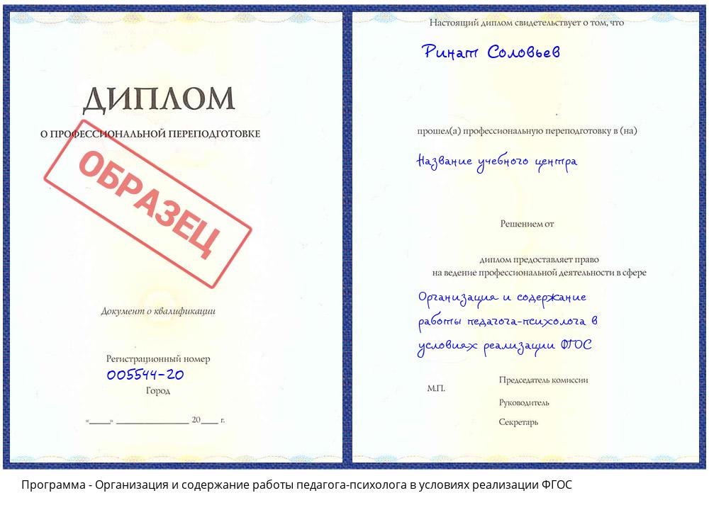 Организация и содержание работы педагога-психолога в условиях реализации ФГОС Шадринск