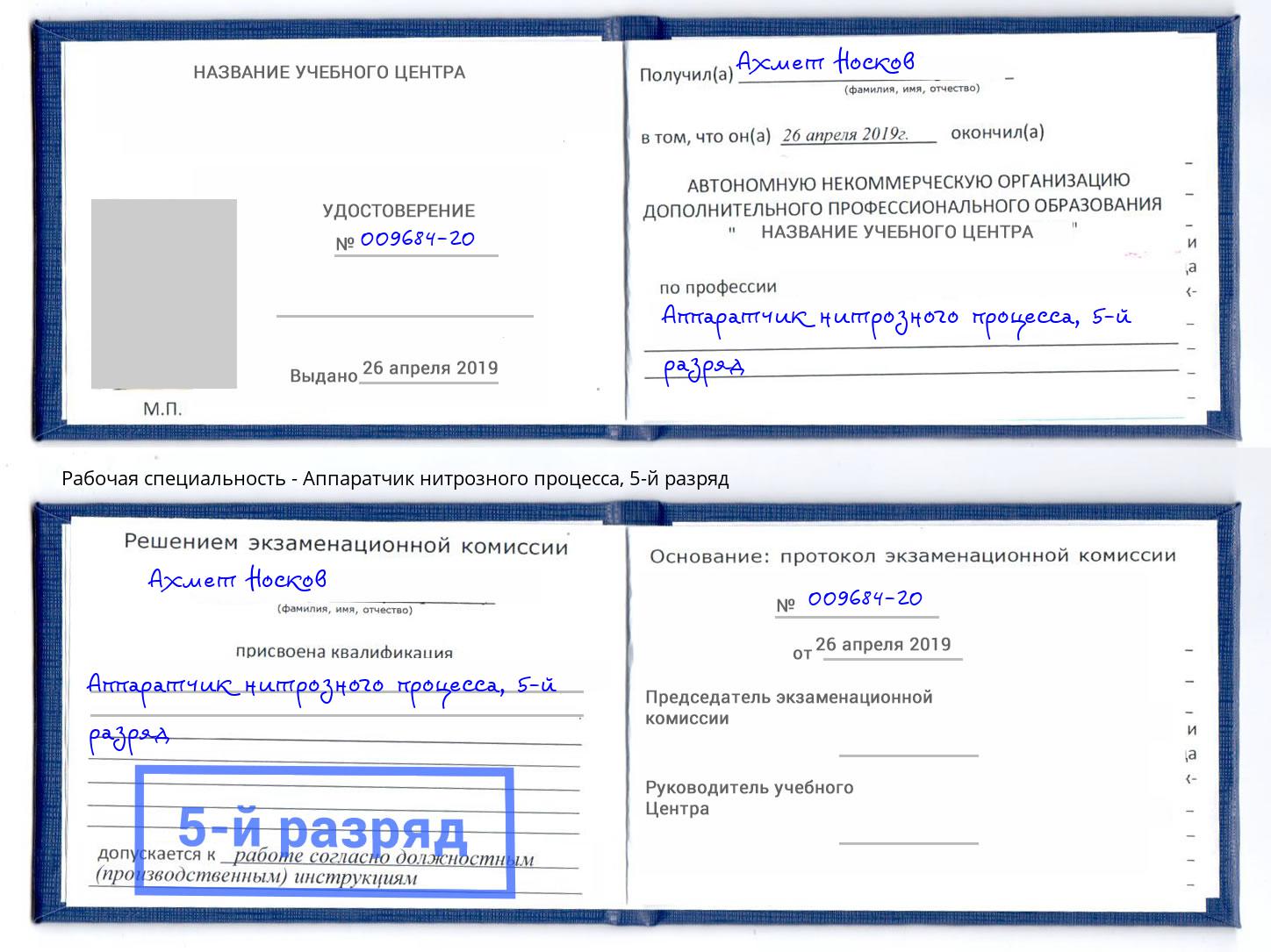 корочка 5-й разряд Аппаратчик нитрозного процесса Шадринск