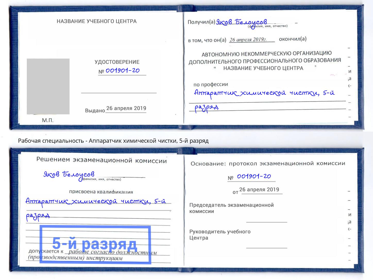 корочка 5-й разряд Аппаратчик химической чистки Шадринск