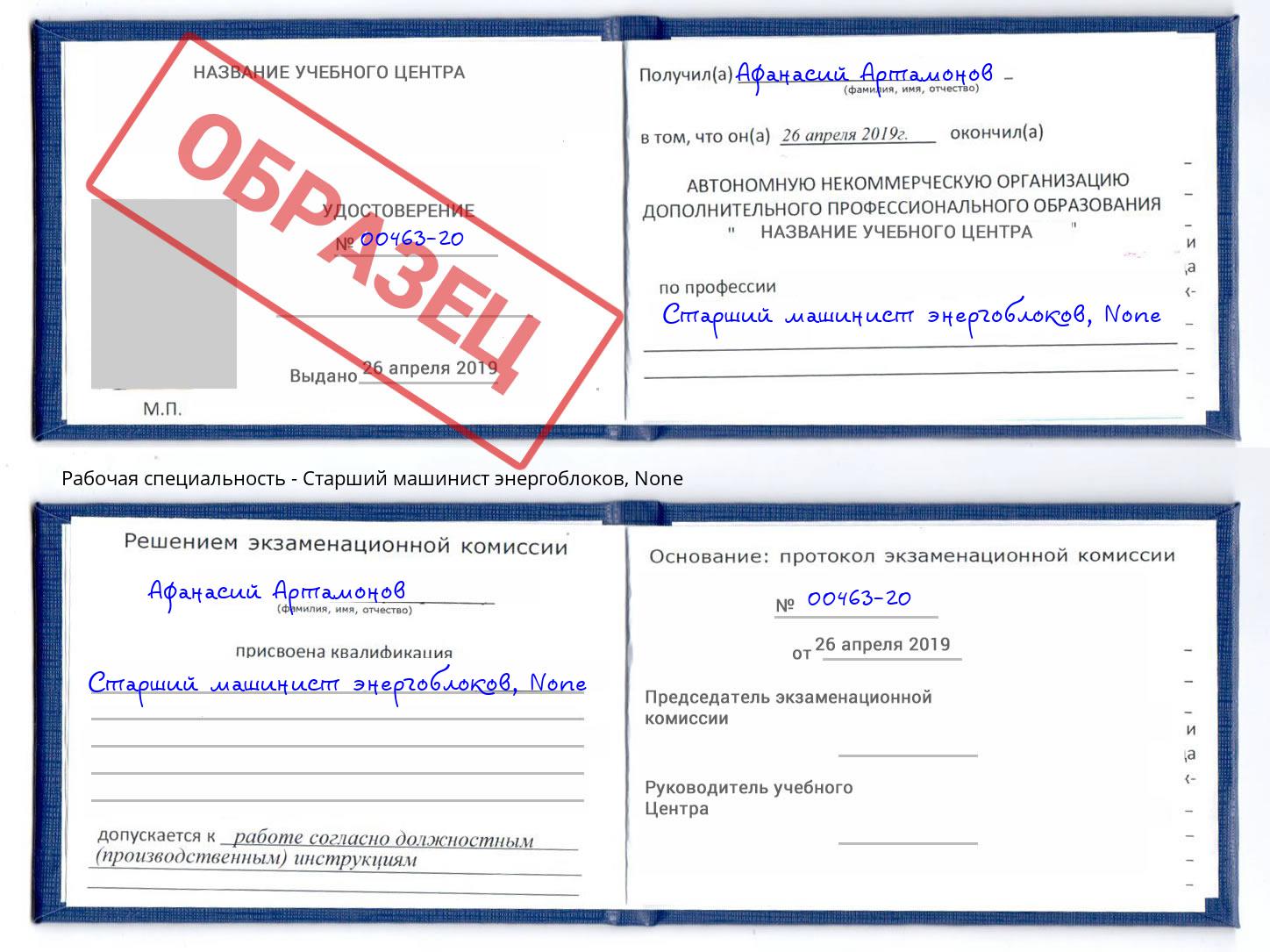 корочка None Старший машинист энергоблоков Шадринск