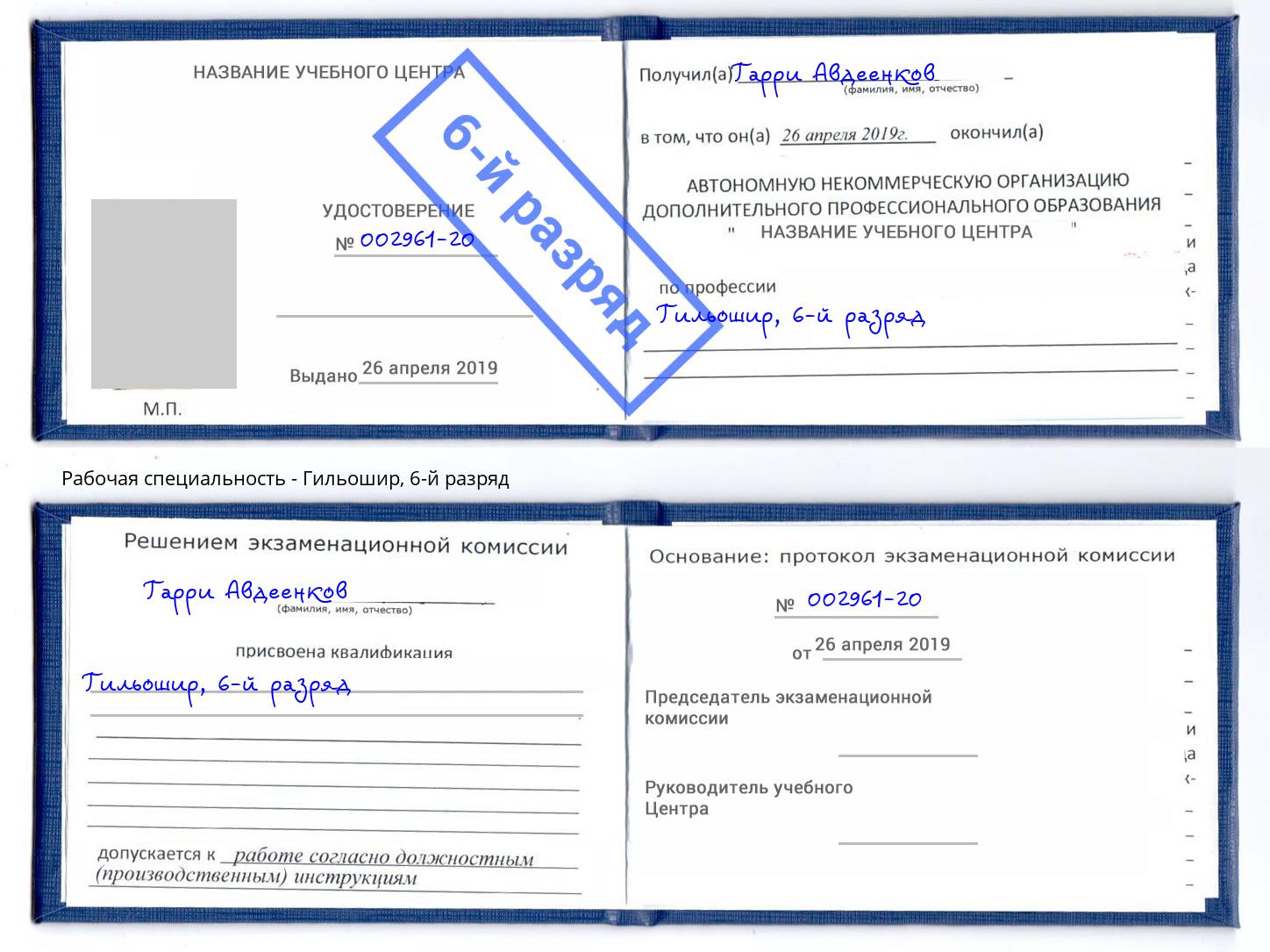 корочка 6-й разряд Гильошир Шадринск