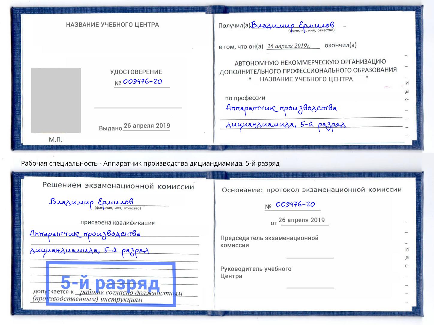 корочка 5-й разряд Аппаратчик производства дициандиамида Шадринск