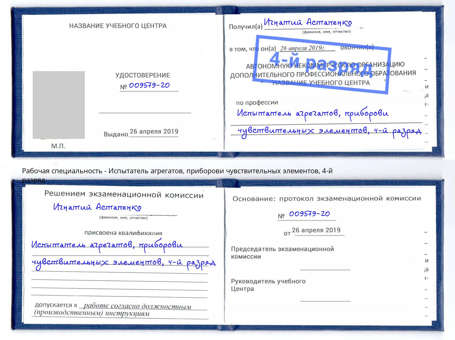 корочка 4-й разряд Испытатель агрегатов, приборови чувствительных элементов Шадринск