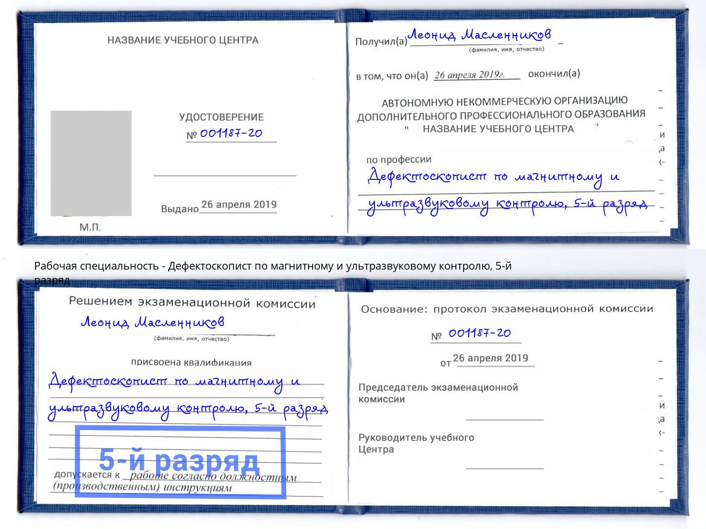 корочка 5-й разряд Дефектоскопист по магнитному и ультразвуковому контролю Шадринск