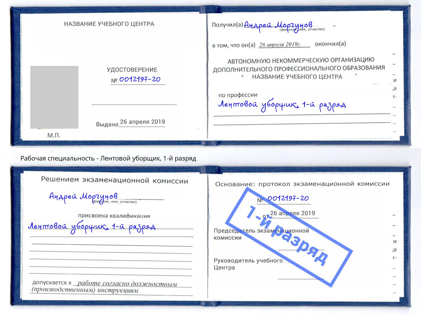 корочка 1-й разряд Лентовой уборщик Шадринск