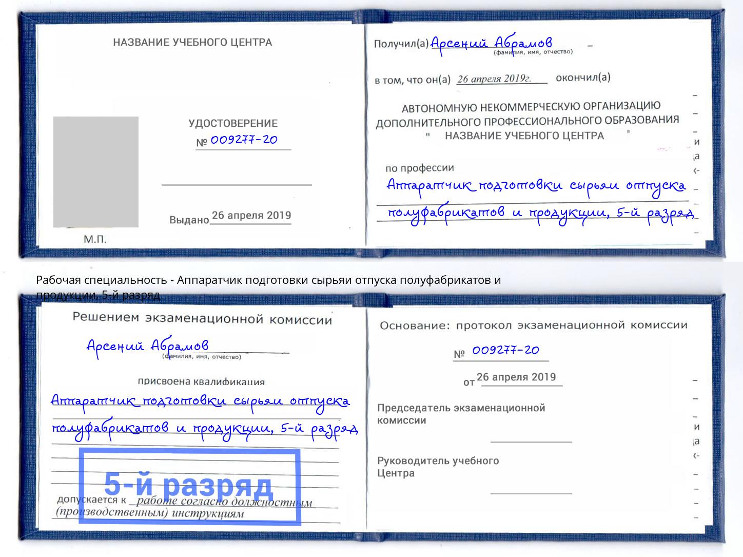 корочка 5-й разряд Аппаратчик подготовки сырьяи отпуска полуфабрикатов и продукции Шадринск