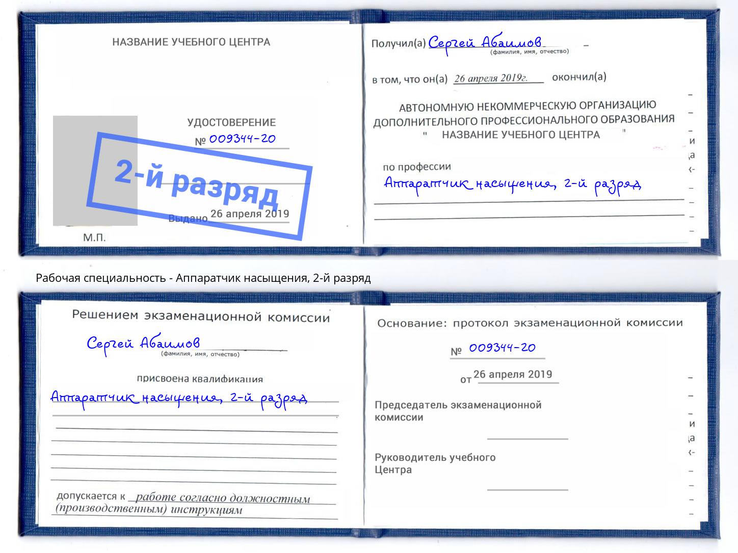 корочка 2-й разряд Аппаратчик насыщения Шадринск