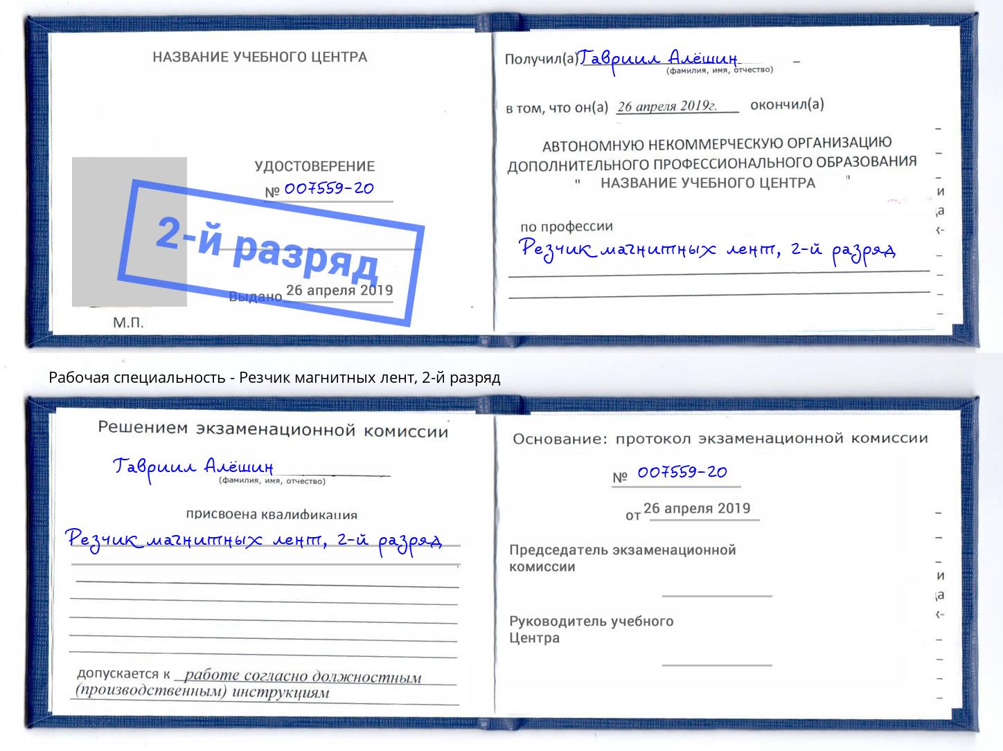 корочка 2-й разряд Резчик магнитных лент Шадринск