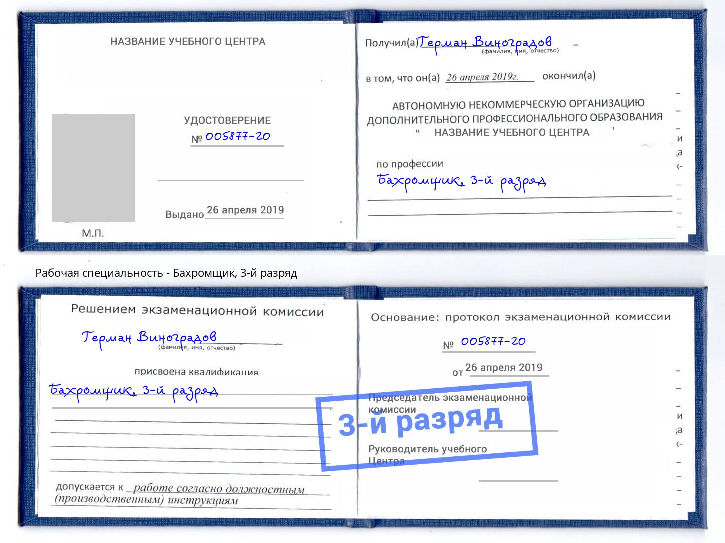 корочка 3-й разряд Бахромщик Шадринск