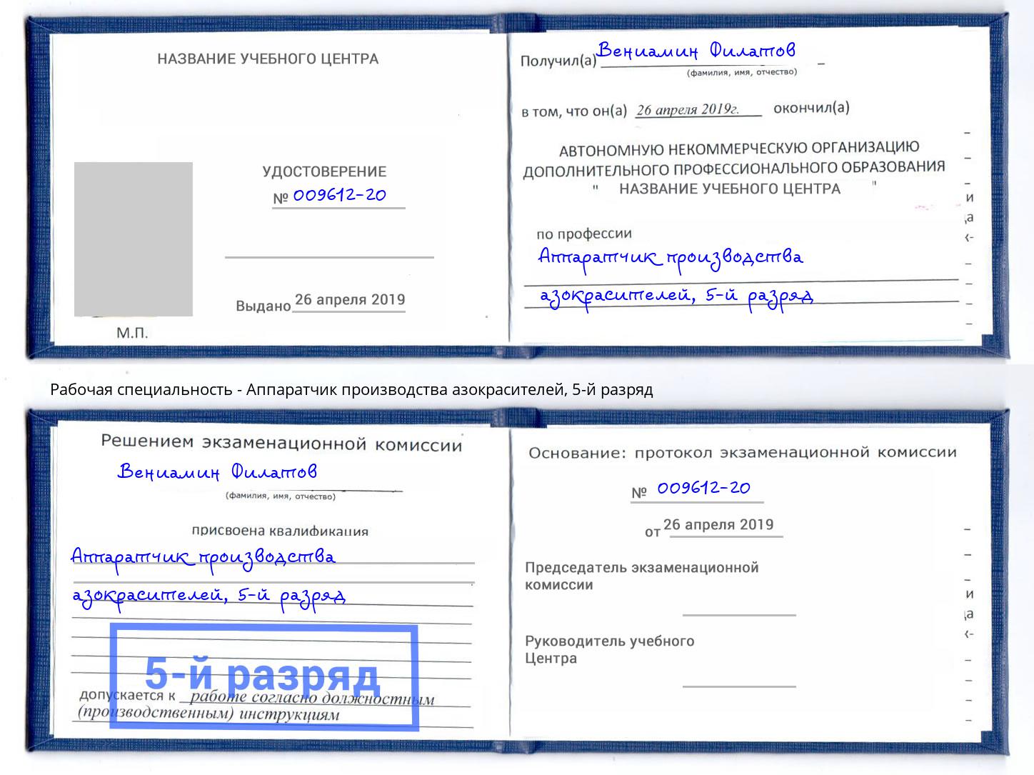 корочка 5-й разряд Аппаратчик производства азокрасителей Шадринск