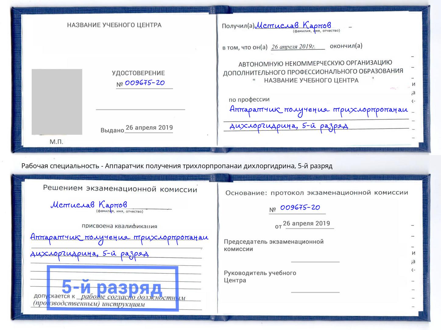 корочка 5-й разряд Аппаратчик получения трихлорпропанаи дихлоргидрина Шадринск