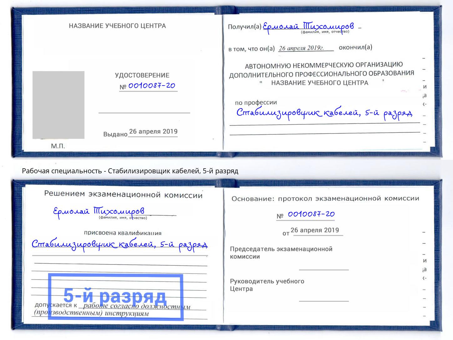 корочка 5-й разряд Стабилизировщик кабелей Шадринск