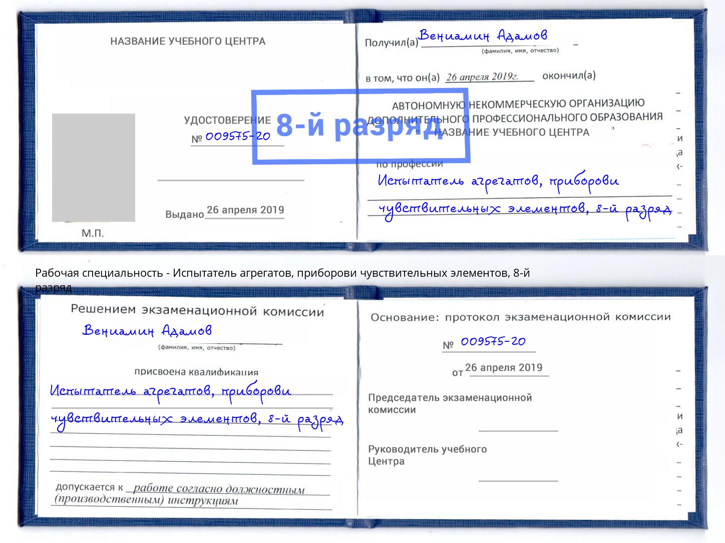 корочка 8-й разряд Испытатель агрегатов, приборови чувствительных элементов Шадринск